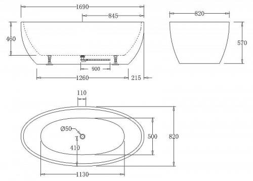 картинка Акриловая ванна BelBagno 169x82 BB69-1700-W0 без гидромассажа от магазина Сантехстрой