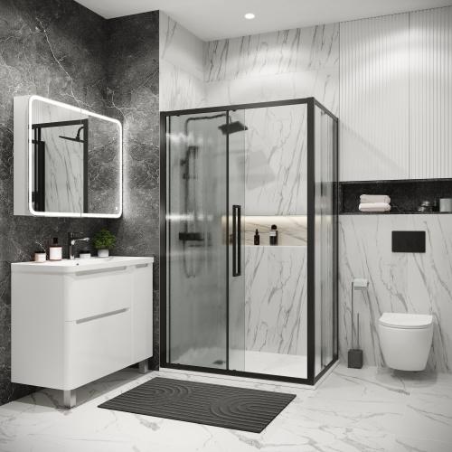 картинка Душ.ограждение 120.K33.02.1090.21.02 Cosmo (100*90*195) черный матовый, стекло шиншилла, 2 места от магазина Сантехстрой