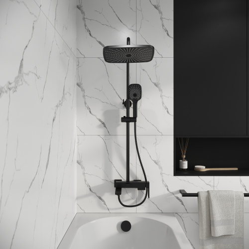 картинка Душевая стойка Pragma 500.K35.03.210 с верхним душем, ручной лейкой и смесителем, черный матовый от магазина Сантехстрой