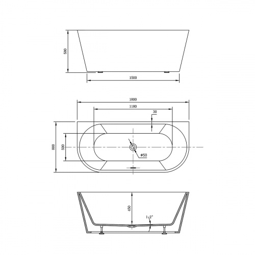 картинка Ванна акриловая Vincea VBT-421-1800, 1800*800*580, цвет белый, слив-перелив в комплекте, хром от магазина Сантехстрой