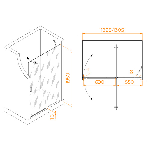 картинка Душевая дверь RGW LE-004B (Прозрачное, 1300) от магазина Сантехстрой