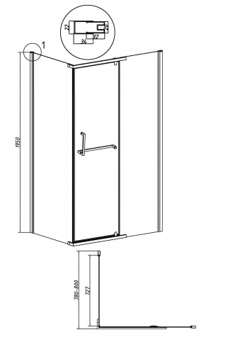 картинка Душевая перегородка 200.K33.03.80.10.02 Pragma (80*195) хром, стекло шиншилла, 1 место от магазина Сантехстрой