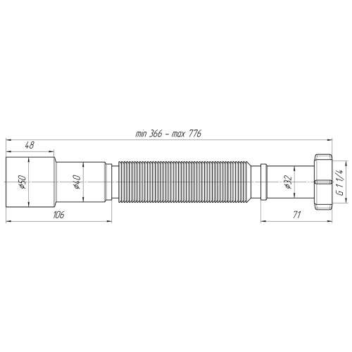 картинка Гибкая труба Ани Пласт 1 1/4"*40/50 (366-776мм) (K206) от магазина Сантехстрой