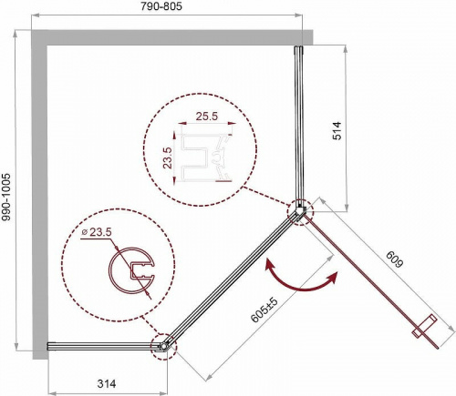 картинка Душевой уголок BelBagno Uno 100х80 UNO-195-PH-1-100/80-C-Cr профиль Хром стекло прозрачное от магазина Сантехстрой