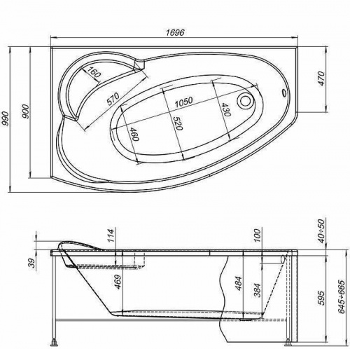 картинка Акриловая ванна Aquanet Jersey 170x90 L 205405 без гидромассажа от магазина Сантехстрой