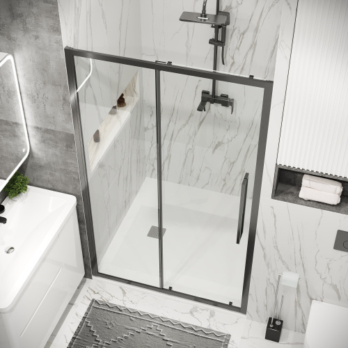 картинка Дверь в нишу 100.K33.02.130.42.00 Cosmo (130*195) графит сатин, стекло прозрачное, 1 место от магазина Сантехстрой