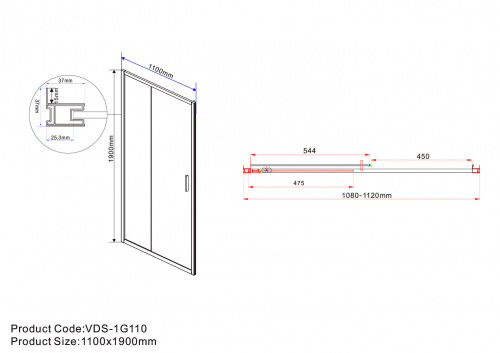 картинка Душевая дверь Garda VDS-1G110CLGM, 1100, вороненая сталь, стекло прозрачное от магазина Сантехстрой