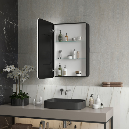 картинка Зеркало-шкаф "Reflection Black LED" 560х850 RF2001BL от магазина Сантехстрой
