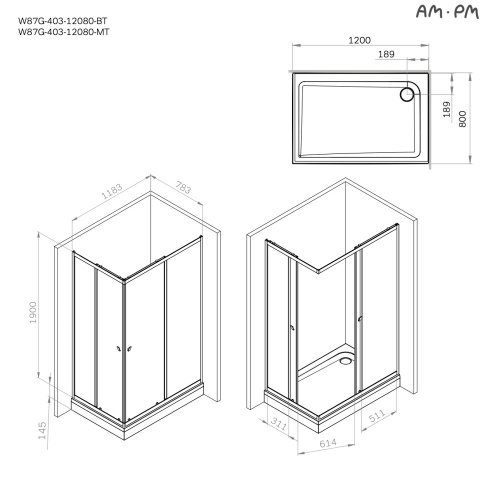 картинка W87G-403-12080-BT Sunny душ огражд прямоугольн, раздвижн двери 120x80 черный,стекло прозрачн от магазина Сантехстрой