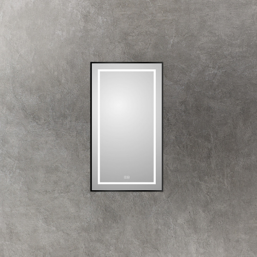 картинка Зеркало BelBagno Kraft 50 SPC-KRAFT-500-900-LED-TCH-WARM-NERO с подсветкой Черное с сенсорным выключателем и подогревом от магазина Сантехстрой