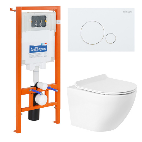 картинка Комплект 4 в 1 Унитаз подвесной BelBagno SFERA-R BB046CHR с сиденьем BB2111SC + Система инсталляции для унитазов BelBagno BB002-80 с кнопкой BB014-SR- от магазина Сантехстрой