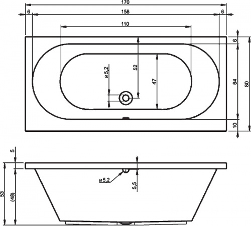 картинка Акриловая ванна Riho Carolina 170x80 B055001005 (BB5300500000000) без гидромассажа от магазина Сантехстрой