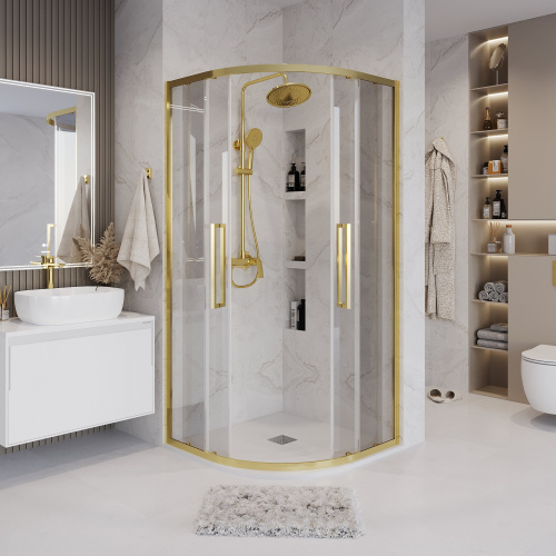 картинка Душ.ограждение 301.K33.02.9090.32.00 Cosmo (90*90*195) полукруг,раздвижн,золото сатин,стекло прозрач от магазина Сантехстрой