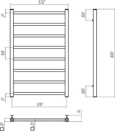 картинка Полотенцесушитель водяной Terminus Ватикан П8 500х800 от магазина Сантехстрой