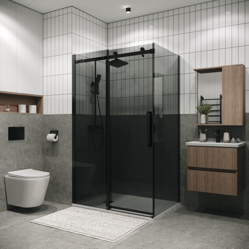 картинка Душевая перегородка 200.K33.04.80.21.10 Classic (80*195) черный матовый, стекло тонированное, 1 место от магазина Сантехстрой