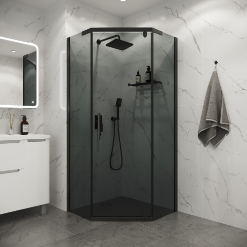 картинка Душевое ограждение Niagara Eco NG-1010-14DT (100х100х190) трапеция,распашное,черный,стекло тонированное,1 место от магазина Сантехстрой