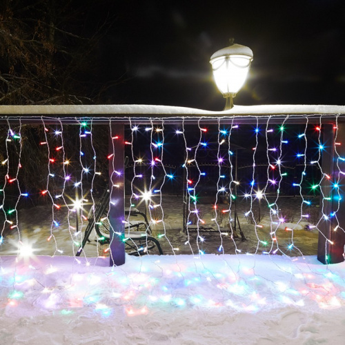 картинка Гирлянда светодиодная Занавес (Дождь),  2х1,5м,  300 LED RGB,  прозрачный ПВХ,  IP65, свечение с динамикой при приобретении контроллера 245-908, 230В,  соединяется от магазина Сантехстрой