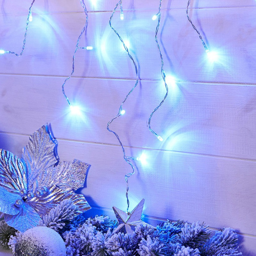 картинка Гирлянда Айсикл (бахрома) светодиодный,  1,8 х 0,5 м,  прозрачный провод,  230 В,  диоды синие от магазина Сантехстрой