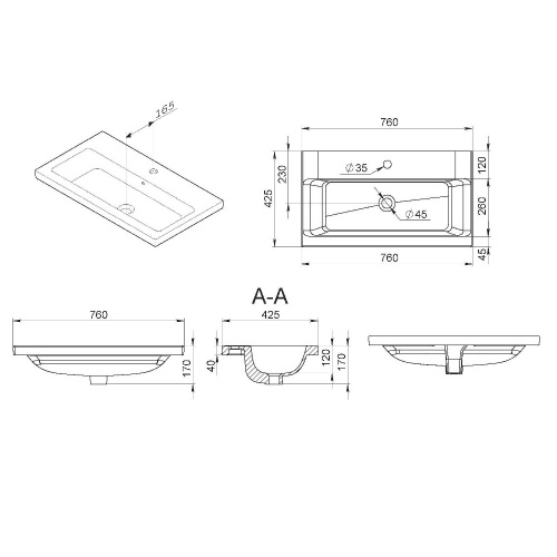 картинка M90WCC0752BM GEM, Раковина мебельная, керамическая, 75 см, встроенная, цвет: черный матовый от магазина Сантехстрой