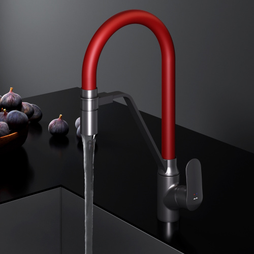 картинка F8007828 Like, смеситель для кухни с каналом для питьевой воды и гибким изливом, черн., красный изли от магазина Сантехстрой