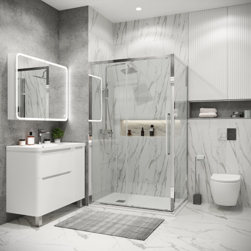 картинка Душевая перегородка 200.K33.02.80.10.00 Cosmo (80*195) хром, стекло прозрачное, 1 место от магазина Сантехстрой