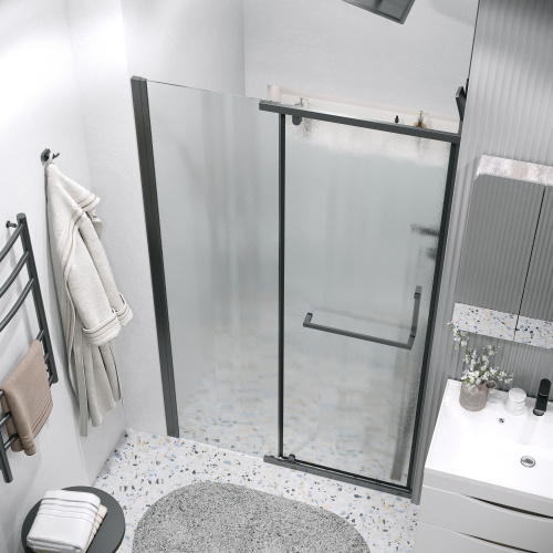 картинка Дверь в нишу 100.K33.03.100.21.02 Pragma (100*195) черный матовый, стекло шиншилла, 1 место от магазина Сантехстрой