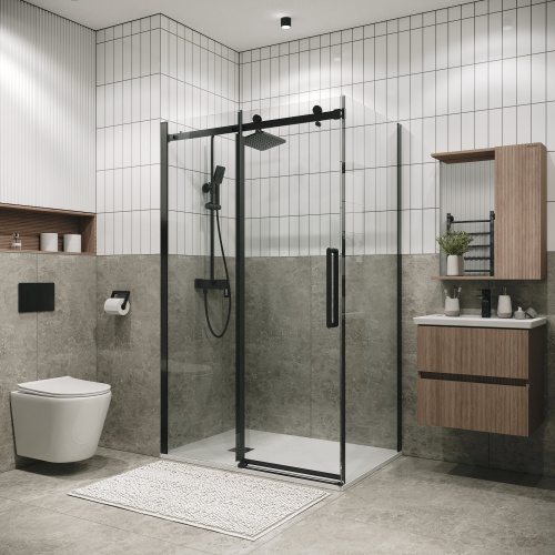 картинка Душевая перегородка 200.K33.04.80.42.00 Classic (80*195) графит сатин, стекло прозрачное, 1 место от магазина Сантехстрой