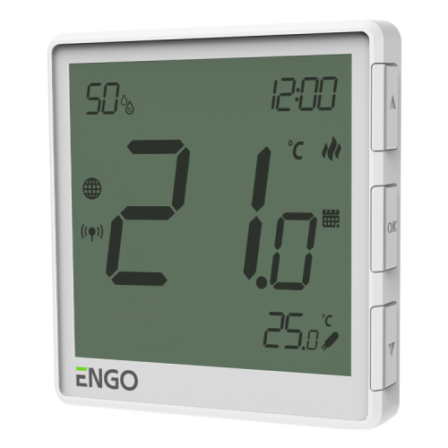 картинка Универсальный терморегулятор, ENGO, белый, с модулем Zigbee, с питанием 230, со встроенным датчиком влажности, с возможностью подключения датчика пола от магазина Сантехстрой