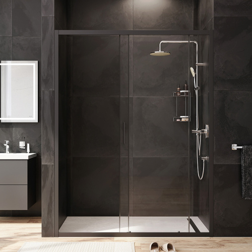 картинка Душевая дверь AM.PM Gem 150 W90G-150-1-195BT профиль Черный матовый стекло прозрачное от магазина Сантехстрой