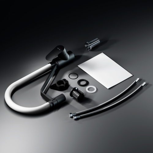 картинка F8007825 Like, смеситель для кухни с каналом для питьевой воды и гибким изливом, черн., серый излив от магазина Сантехстрой