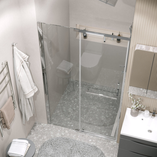 картинка Дверь в нишу 100.K33.03.100.10.00 Pragma (100*195) хром, стекло прозрачное, 1 место от магазина Сантехстрой