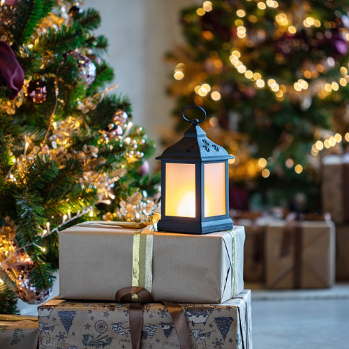 картинка Декоративный фонарь 11х11х22,5 см,  черный корпус,  теплый белый цвет свечения с эффектом пламени свечи NEON-NIGHT от магазина Сантехстрой