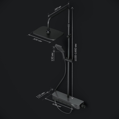 картинка F078F222 Func, душ. система: см-ль-полка д/душа с ТМС: душ.штанга, верхн. душ квадр., ручн.душ, черн от магазина Сантехстрой