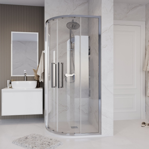 картинка Душ.ограждение 301.K33.02.9090.10.00 Cosmo (90*90*195) полукруг,раздвижн,хром,стекло прозрачное,1мес от магазина Сантехстрой