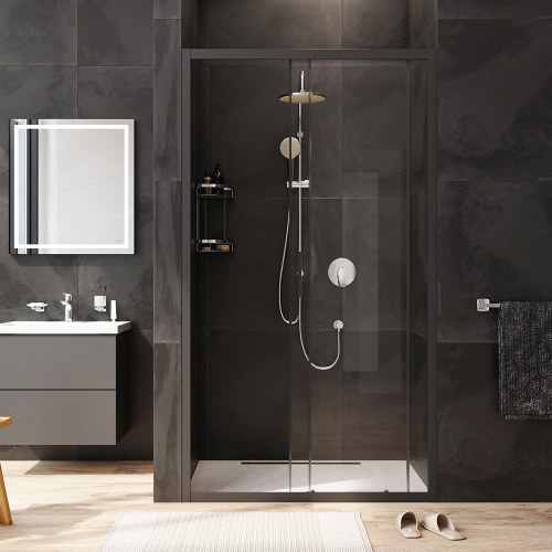 картинка W90G-110-1-195BT Gem Solo Дверь душевая 110х195, стекло прозрачное, профиль черный матовый от магазина Сантехстрой