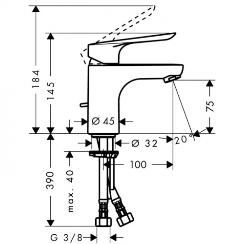 картинка HG Novus Cмеситель для раковины 70 на 1 отв. с донным клапаном, излив 107мм, h67мм, цвет: хром от магазина Сантехстрой