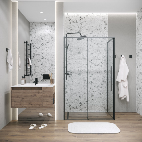 картинка Душевая перегородка 200.K33.01.90.21.00 Galaxy (90*195) черный матовый, стекло прозрачное, 1 место от магазина Сантехстрой