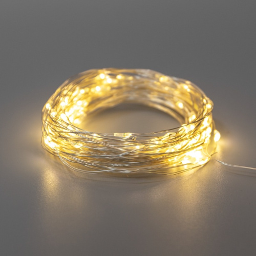 картинка Гирлянда Роса 10м,  100LED,  теплый белый,  IP44, на батарейках 3хАА,  с пультом 8 режимов NEON-NIGHT от магазина Сантехстрой