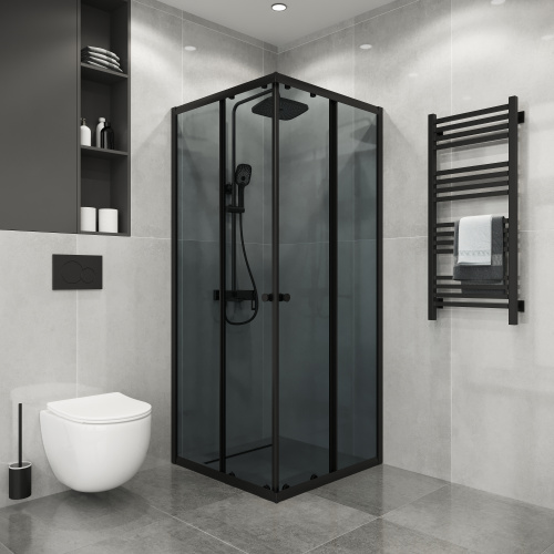 картинка Душевое ограждение Niagara Eco NG-1010-14QT (100х100х190) квадрат,раздвижное,черный,стекло тонированное,1 место от магазина Сантехстрой