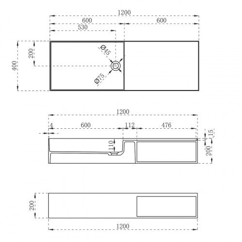 картинка Раковина Solid Surface Vincea VWB-6S112MW, 1200*400*200, подвесная, цвет белый матовый от магазина Сантехстрой