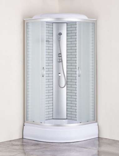 картинка Душевая кабина Loranto 100х100х215 поддон 25 см белый кирпичный узор, стекло 4 мм профиль хром (CS-6610-25FW 100) от магазина Сантехстрой