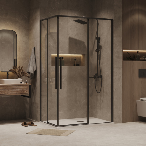 картинка Душевое ограждение Grossman Galaxy 1/2.K33.01.11.42.00-1/2.K33.01.10.42.00 (110х100х195) раздвижная,графит сатин,стекло прозрачное,2 места от магазина Сантехстрой
