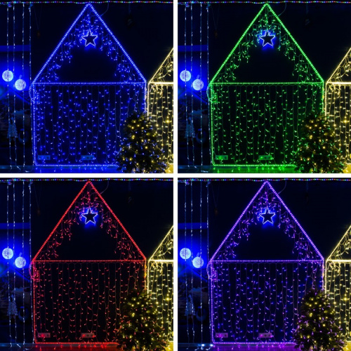 картинка Гирлянда светодиодная Занавес (Дождь),  2х1,5м,  300 LED RGB,  прозрачный ПВХ,  IP65, свечение с динамикой при приобретении контроллера 245-908, 230В,  соединяется от магазина Сантехстрой