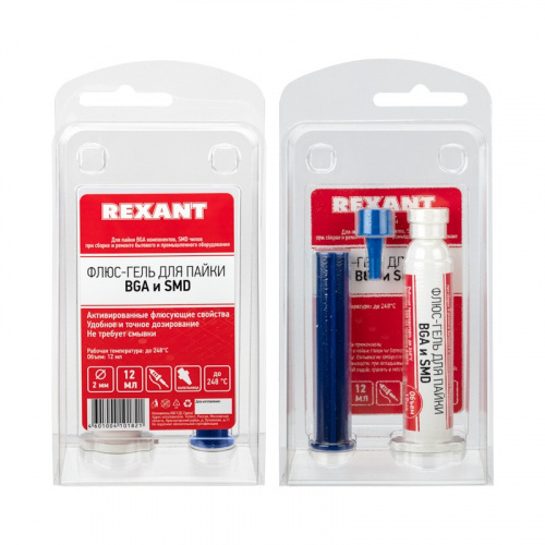 картинка Флюс-гель для пайки REXANT,  BGA и SMD,  12 мл,  техно-шприц,  блистер от магазина Сантехстрой