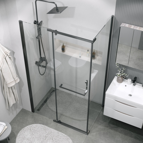 картинка Душевая перегородка 200.K33.03.80.42.00 Pragma (80*195) графит сатин, стекло прозрачное, 1 место от магазина Сантехстрой