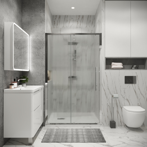 картинка Дверь в нишу 100.K33.02.120.10.02 Cosmo (120*195) хром, стекло шиншилла, 1 место от магазина Сантехстрой