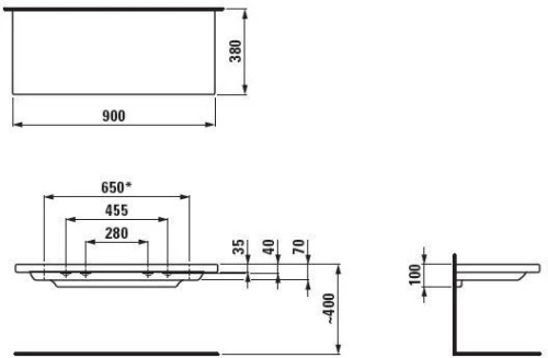 картинка Laufen Living Square Керамическая полка навесная 900х380x35 (100) мм, обрезается до 650 мм, белый от магазина Сантехстрой