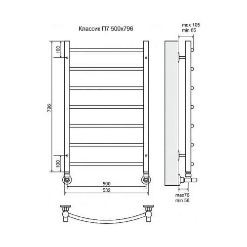 картинка Водяной полотенцесушитель Terminus Классик П7 500x796 4670030726285 Хром от магазина Сантехстрой