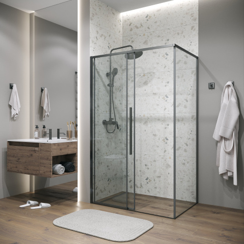 картинка Душевая перегородка 200.K33.01.80.42.00 Galaxy (80*195) графит сатин, стекло прозрачное, 1 место от магазина Сантехстрой