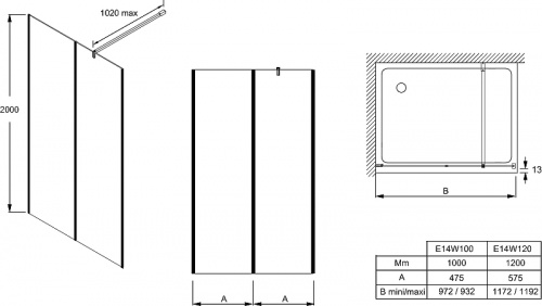 картинка Душевая перегородка Jacob Delafon Serenity 120х200 E14W120-BLV профиль Черный стекло прозрачное от магазина Сантехстрой